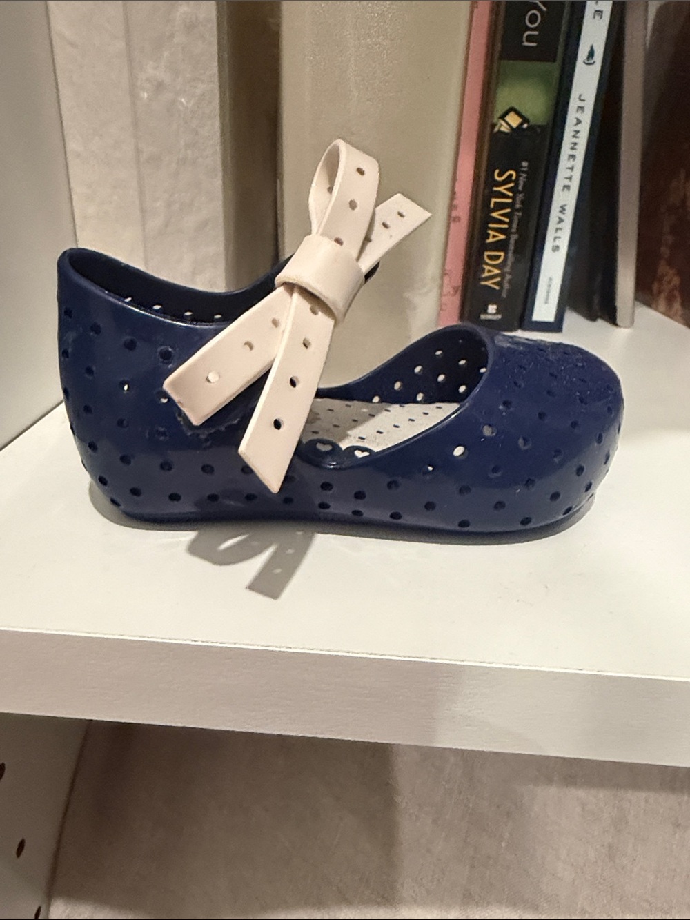 Mini Melissa Navy Jelly Shoe with Cream Bow Strap